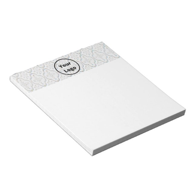 Custom logo white baroque print notepad (Angled)