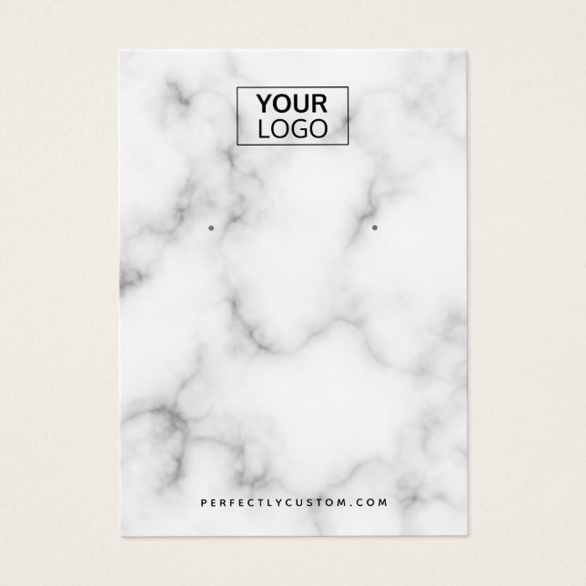 Custom logo white marble earring display card (Front)