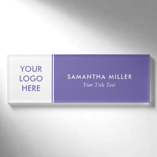 Custom Logo White & Purple Monogram Name Tag