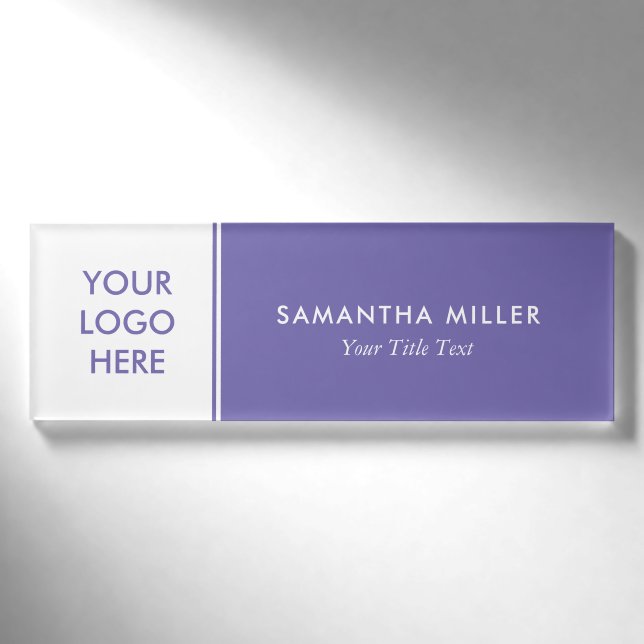 Custom Logo White & Purple Monogram Name Tag (Front)