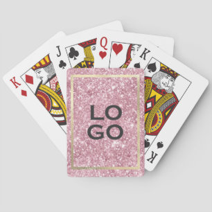 Custom Logo with Gold Frame on Pink Glitter Playing Cards