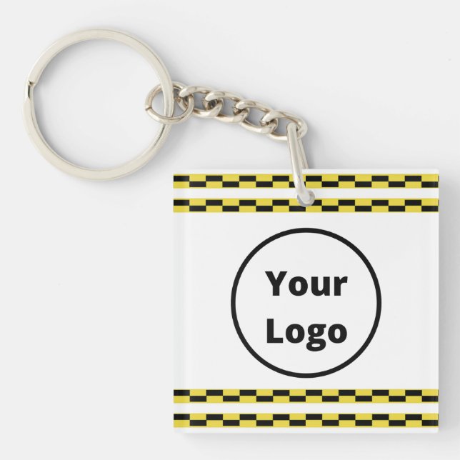 Custom logo yellow and black blocks keychain (Front)