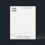 Custom Logo Your Business Name Personalized Office Letterhead<br><div class="desc">Custom Simple Personalized Business Office Letterhead with Logo - Add Your Logo - Image / Business Name - Company / Address / Contact Information - Resize and move or remove and add elements - image / text with customization tool. Choose / add your favourite text font and colours. Enjoy -...</div>