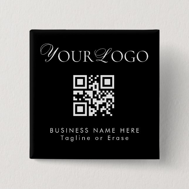 Custom Long Thin Business Company Logo QR Code 2 Inch Square Button (Front)