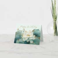 Custom Lotus flower gold edges Happy Birthday