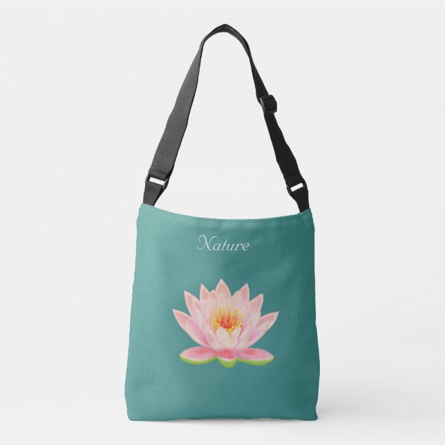 Custom Lotus Flower on Teal Namaste Crossbody Bag (Front)