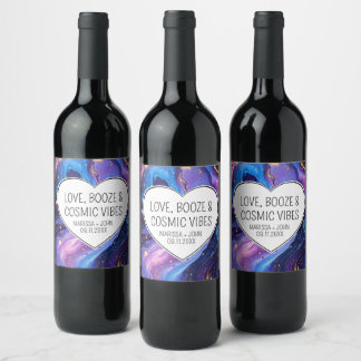 Custom Love, Booze, & Cosmic Vibes Wedding  Wine Label