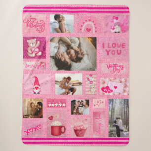 Custom Love Collage with 6 Photos Pink Sherpa Blanket
