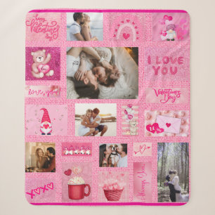 Custom Love Collage with 6 Photos Pink Sherpa Blanket