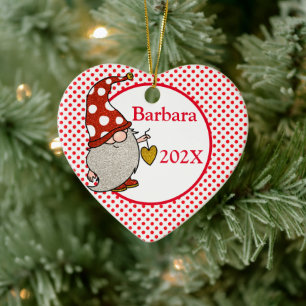 Custom Love Gnome Christmas Tree Ceramic Ornament