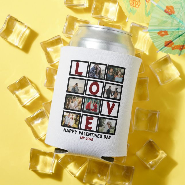 Custom Love Happy Valentines Day 8 Photo Collage C Can Cooler (In Situ Summer)