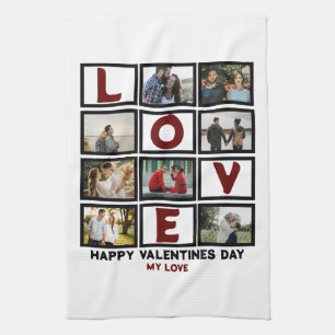Custom Love Happy Valentines Day 8 Photo Collage Kitchen Towel
