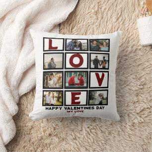 Custom Love Happy Valentines Day 8 Photo Collage Throw Pillow