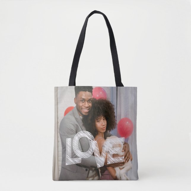 Custom LOVE Personalized Two Photo Tote Bag (Front)