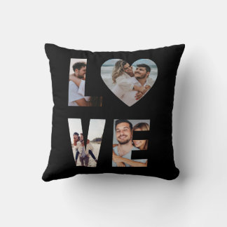 Custom LOVE Photo Collage Black Throw Pillow