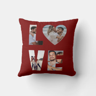 Custom LOVE Photo Collage Red Throw Pillow