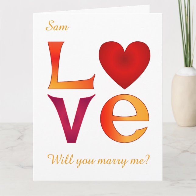 Custom LOVE Square Marriage Proposal on white Card (Front)
