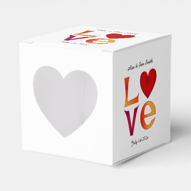 Custom LOVE Square Wedding Date Celebration Date Favor Box (Front Side)