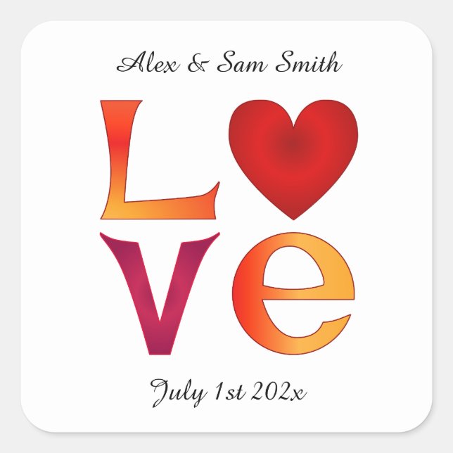 Custom LOVE Square Wedding Date Celebration Date Sticker (Front)