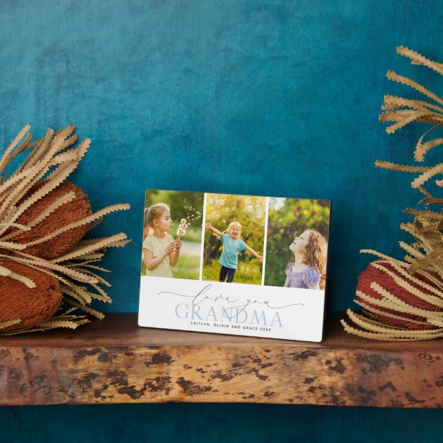 Custom Love You Grandma 3 Photo Collage Plaque (Side)