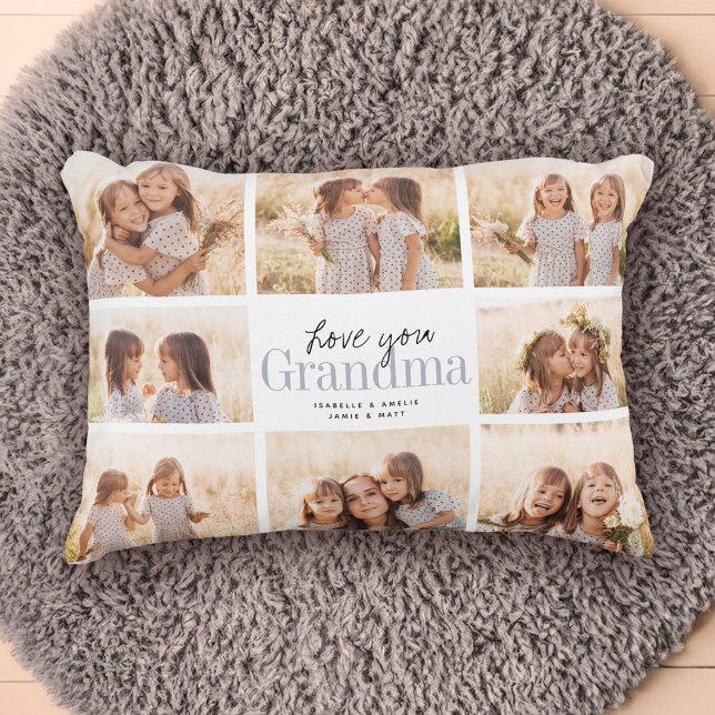 Custom Love You Grandma Grandkids Photo Collage Accent Pillow (Creator Uploaded)