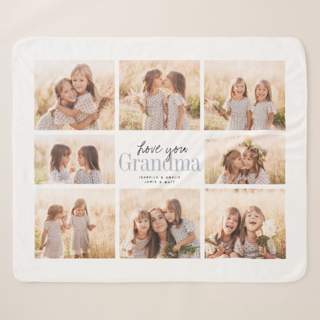 Custom Love You Grandma Grandkids Photo Collage Sherpa Blanket (Front (Horizontal))