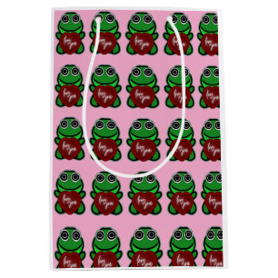 Custom Love You Kawaii Frog Heart Gift Medium Gift Bag