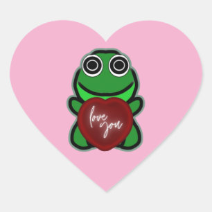 Custom Love You Kawaii Frog Heart Gift Sticker