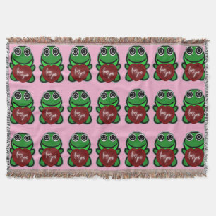 Custom Love You Kawaii Frog Heart Gift Throw Blanket