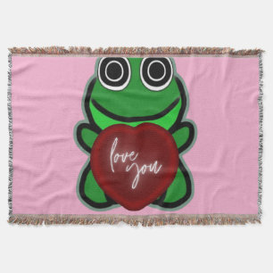 Custom Love You Kawaii Frog Heart Gift Throw Blanket