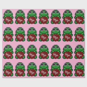 Custom Love You Kawaii Frog Heart Gift Wrapping Paper