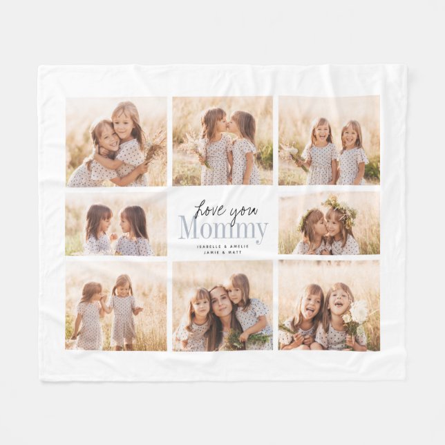 Custom Love You Mommy Mothers Day Photo Collage Fleece Blanket (Front (Horizontal))