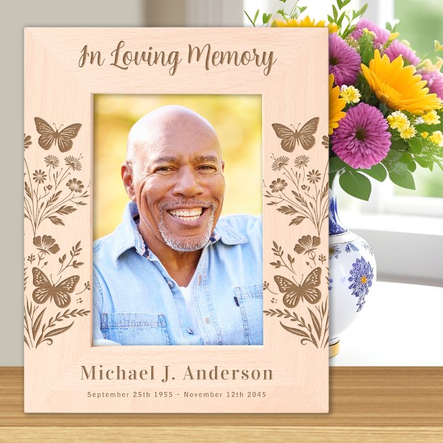 Custom Loving Memory Floral Wood Picture Memorial Etched Frames (Creator Uploaded)