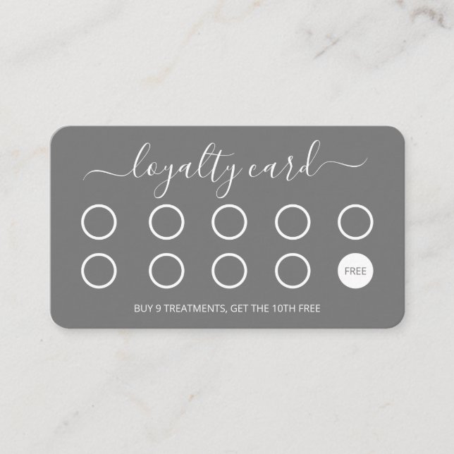 Custom Loyalty Card Simple Script Gray and White (Front)