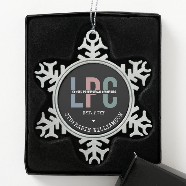 Custom LPC Licensed Professional Counsellor Gift Snowflake Pewter Christmas Ornament (Box)