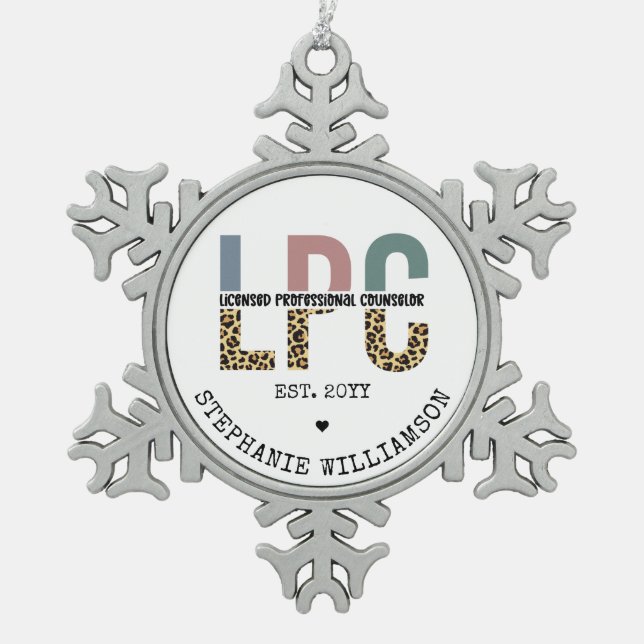 Custom LPC Licensed Professional Counsellor Gift Snowflake Pewter Christmas Ornament (Front)