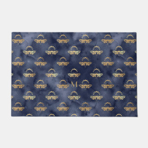 Custom Luxury Gold Bee Navy Night Celestial Doormat