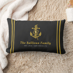 Custom Luxury Gold Charcoal Black Yacht Captain Lumbar Pillow