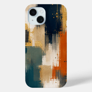 Custom Luxury Gold Navy Abstract Modern Art Design iPhone 15 Case