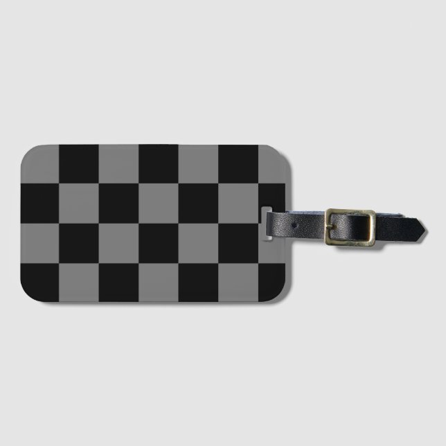 Custom Luxury Grey/Black Chequered Luggage Tag (Front Horizontal)