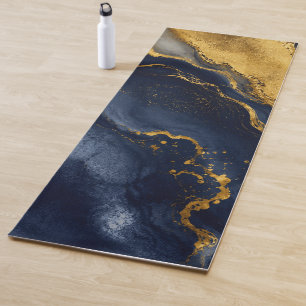 Custom Luxury Navy Gold Abstract Marble Fluid Art Yoga Mat