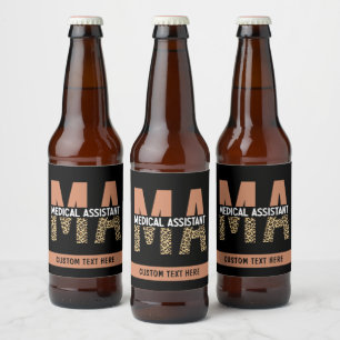 Custom MA Medical Assistant Leopard Print Beer Bottle Label