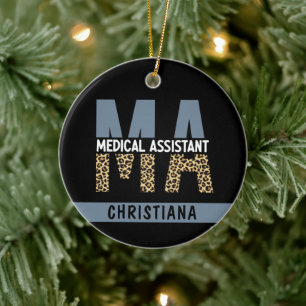 Custom MA Medical Assistant Leopard Print Ceramic Ornament