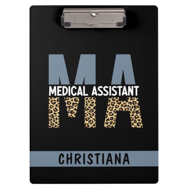 Custom MA Medical Assistant Leopard Print Clipboard (Front)