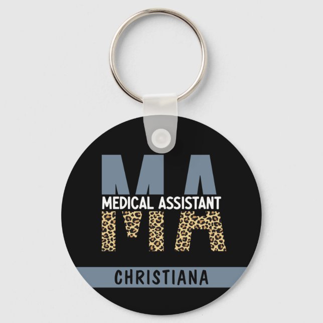 Custom MA Medical Assistant Leopard Print Keychain (Front)
