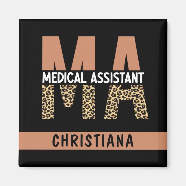 Custom MA Medical Assistant Leopard Print Magnet (Front)