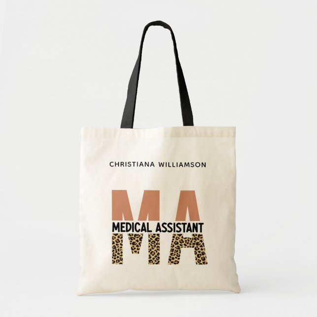 Custom MA Medical Assistant Leopard Print Tote Bag (Front)