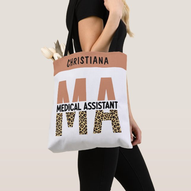 Custom MA Medical Assistant Leopard Print Tote Bag (Close Up)