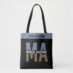 Custom MA Medical Assistant Leopard Print Tote Bag