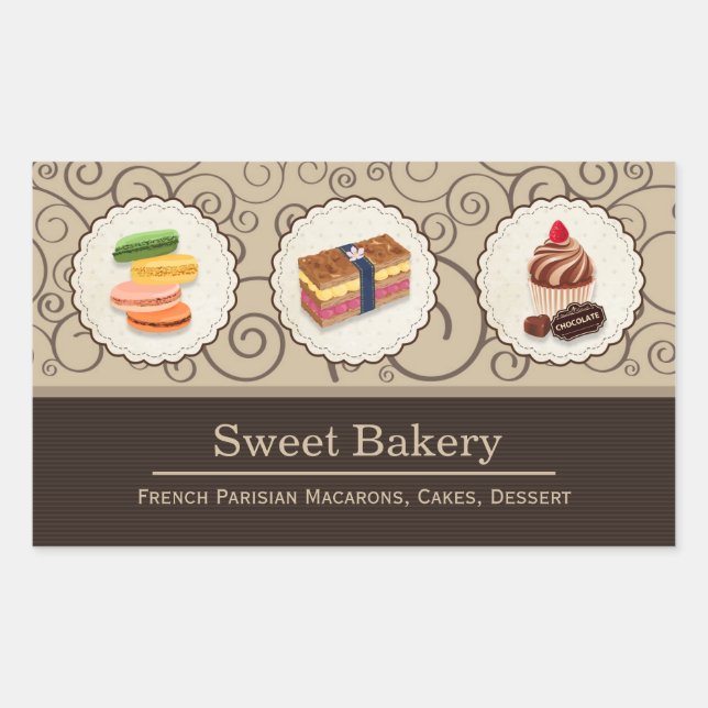 Custom Macaron Chocolate Cupcake Bakery Store Sticker (Front)